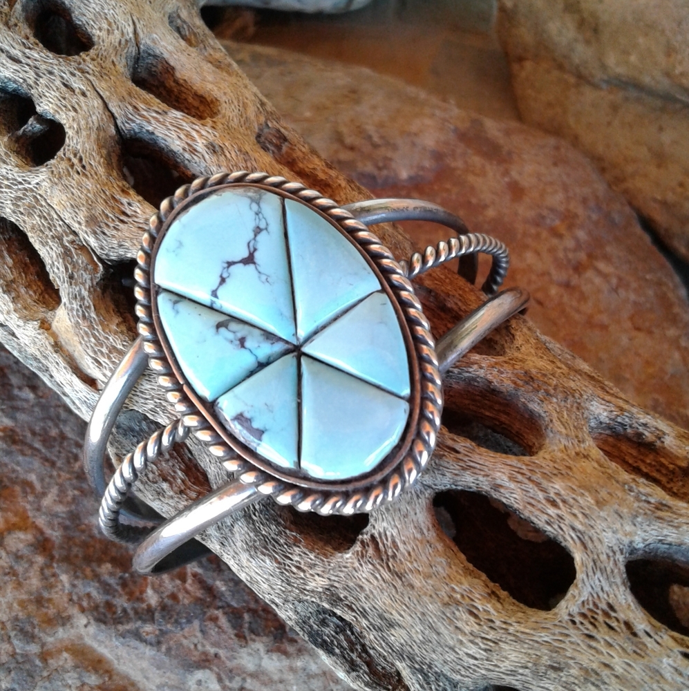 Sterling Silver Vintage TURQUOISE Cuff Bracelet - Picture 15 of 15